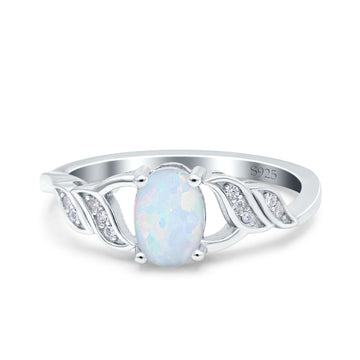 Oval Art Deco Engagement Bridal Ring Lab Created White Opal 925 Sterling Silver